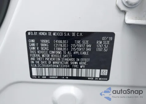 2019 Honda Hr-V Ex z USA, uszkodzony, nr VIN 3CZRU6H59KM733494